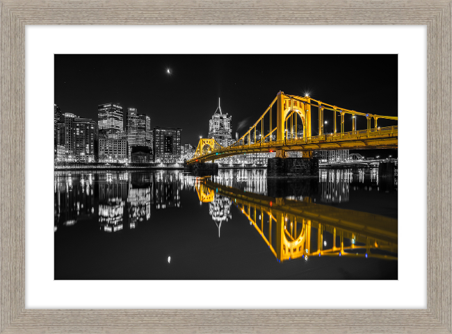 Clemente Bridge Black & Gold Framed Print