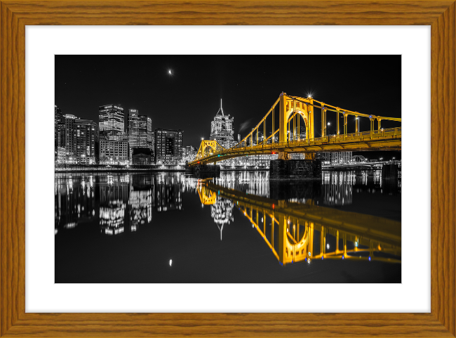 Clemente Bridge Black & Gold Framed Print