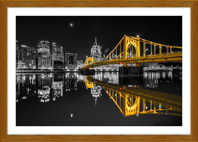 Clemente Bridge Black & Gold Framed Print