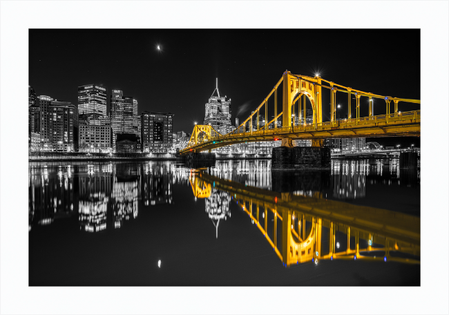 Clemente Bridge Black & Gold Framed Print