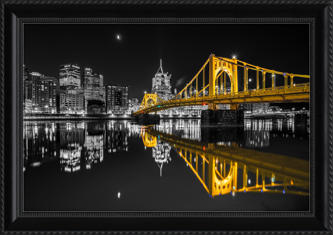 Clemente Bridge Black & Gold Framed Print