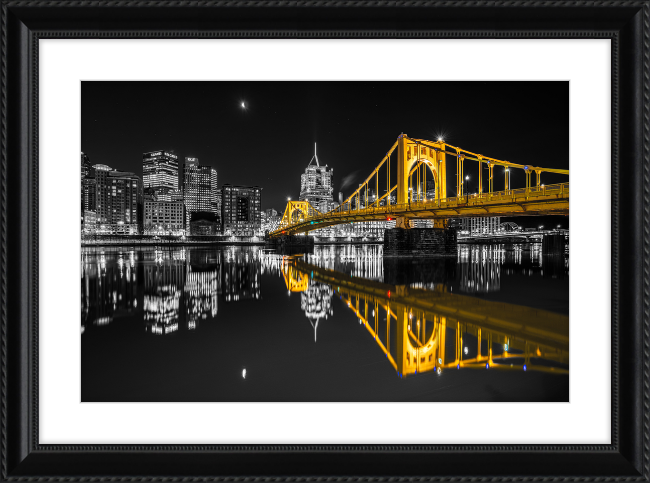 Clemente Bridge Black & Gold Framed Print
