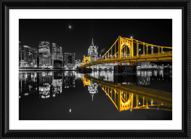 Clemente Bridge Black & Gold Framed Print