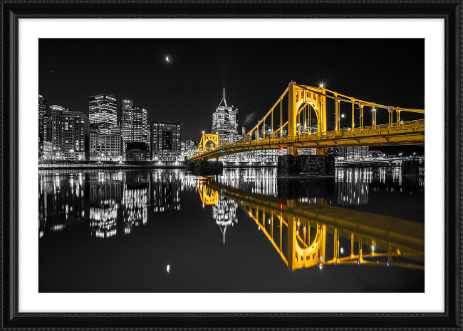 Clemente Bridge Black & Gold Framed Print