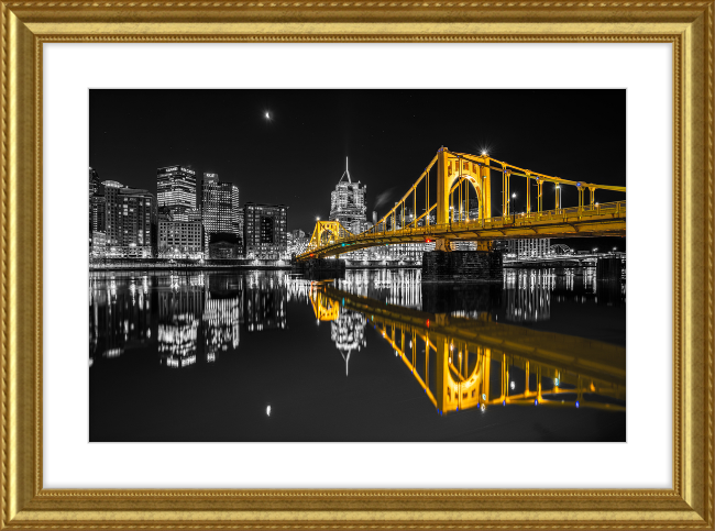 Clemente Bridge Black & Gold Framed Print