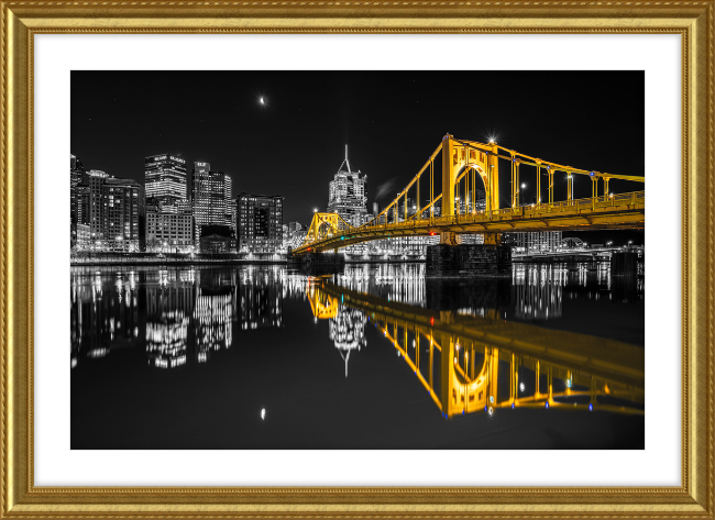 Clemente Bridge Black & Gold Framed Print