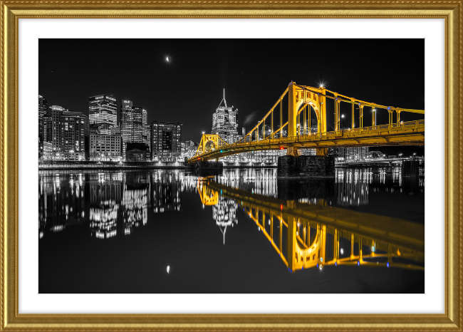 Clemente Bridge Black & Gold Framed Print