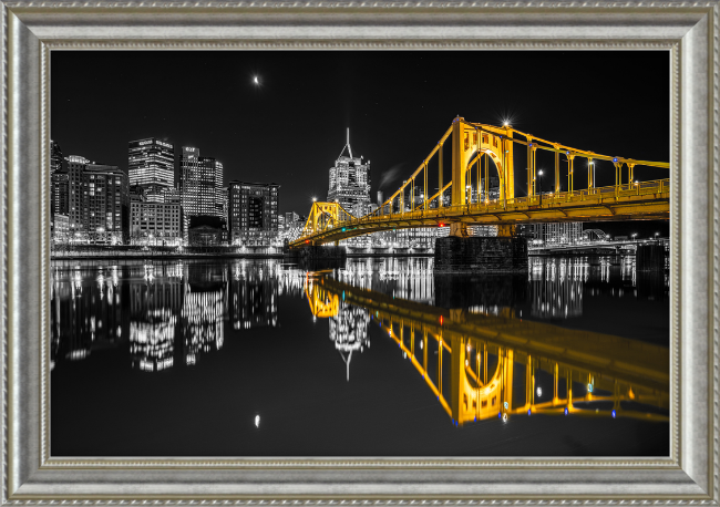 Clemente Bridge Black & Gold Framed Print