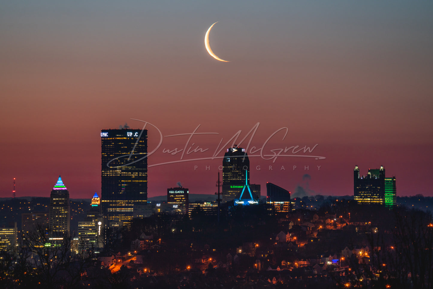 Crescent Moon Rises Over Pittsburgh