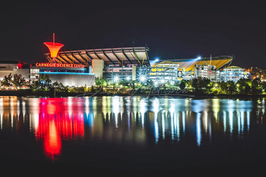 Heinz Field Photo Print - And The Carnegie Science Center Reflect In Ohio River