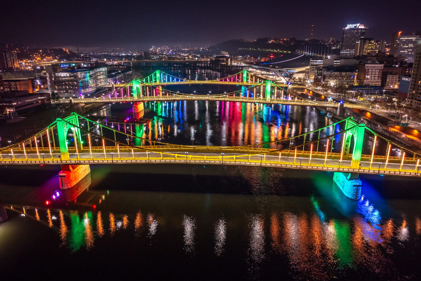 Aerial Photo of the Colorful Sister Bridges