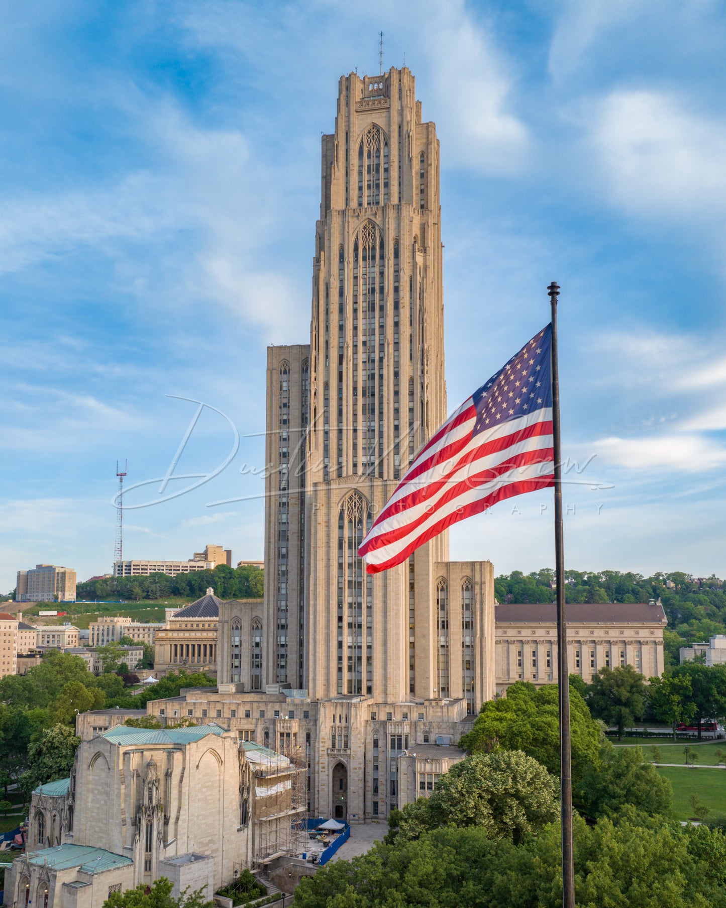 Cathedral of Learning and American Flag