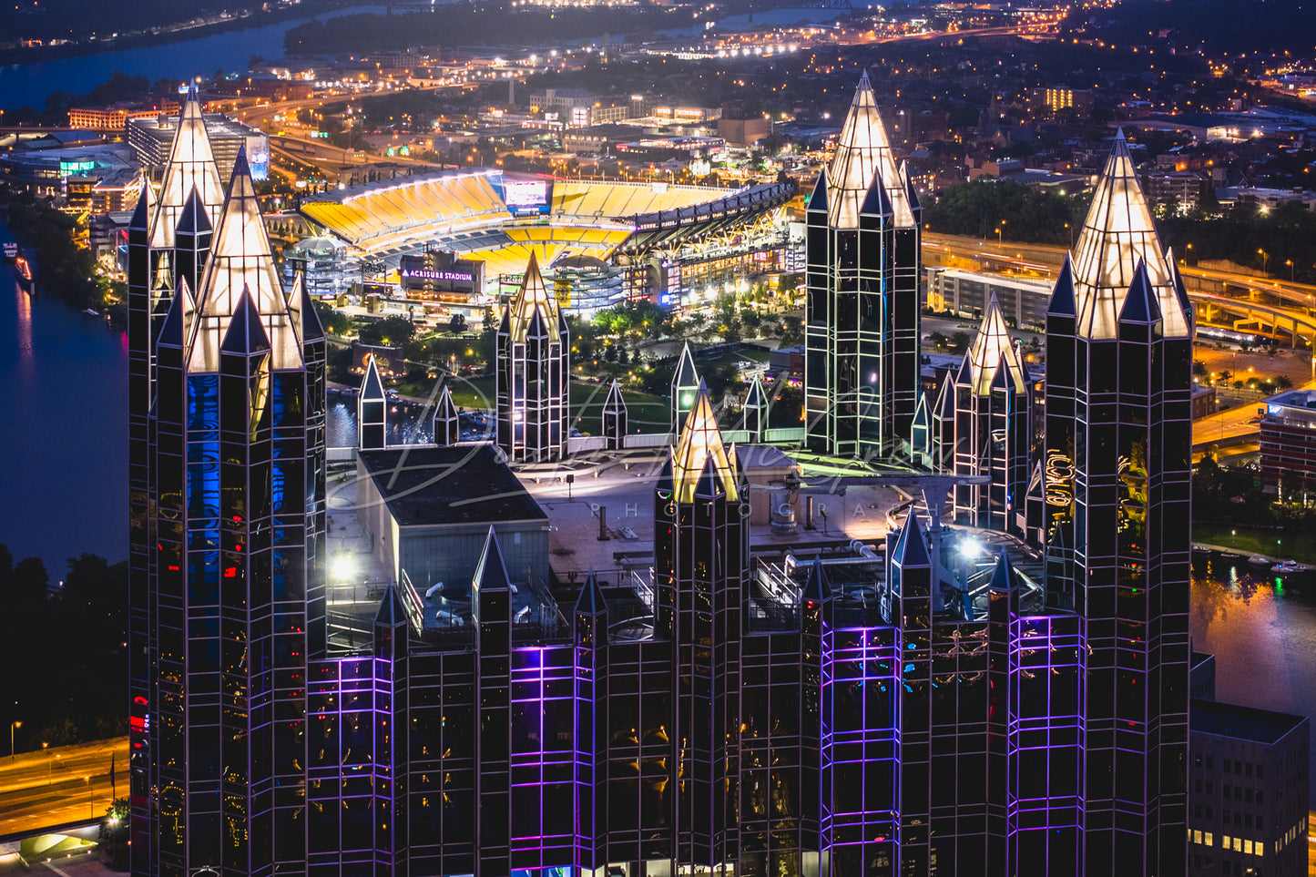 PPG Place Spires and Acrisure Stadium (Heinz Field)