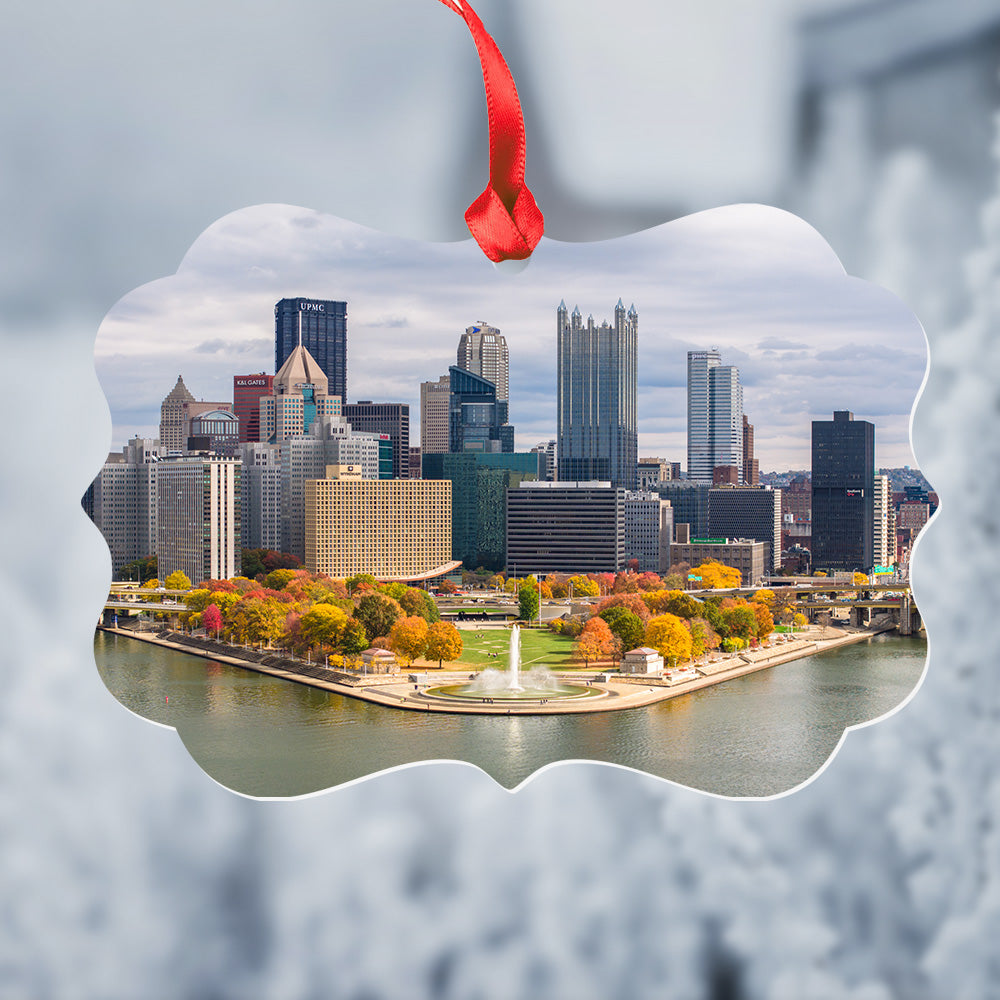 Pittsburgh Skyline and Point State Park Metal Christmas Ornament