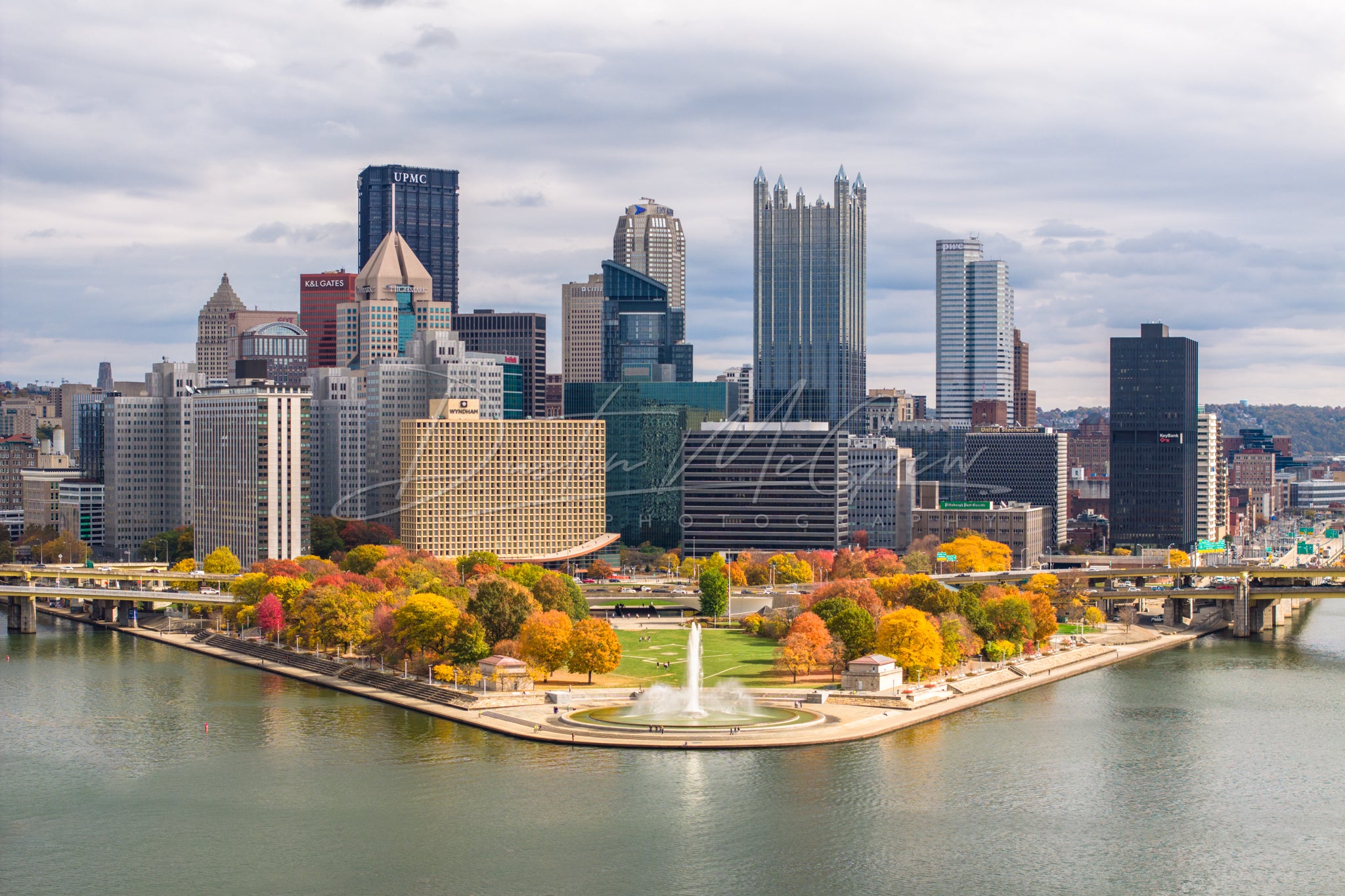 Pittsburgh Skyline and Point State Park at the Peak of the Fall Season