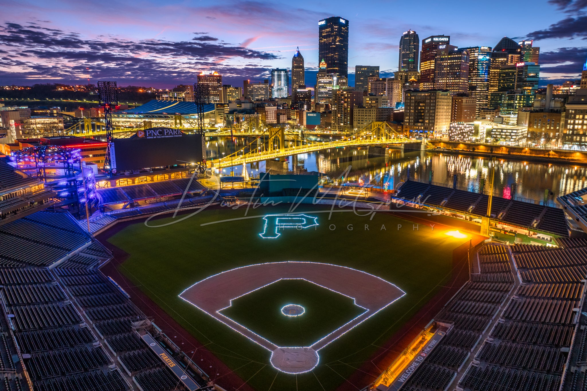PNC Park's Christmas Lights and the Pittsburgh Skyline