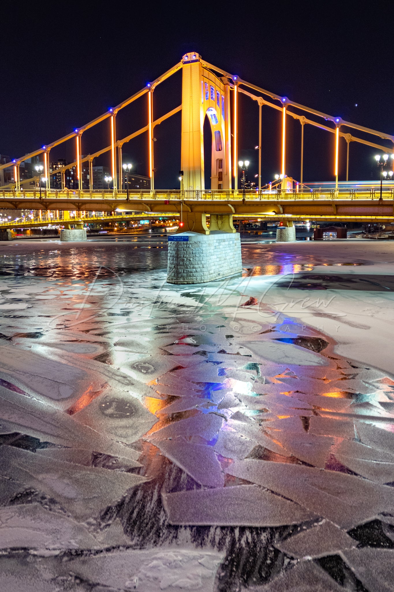 The Warhol Bridge on a Frigid Night in Pittsburgh