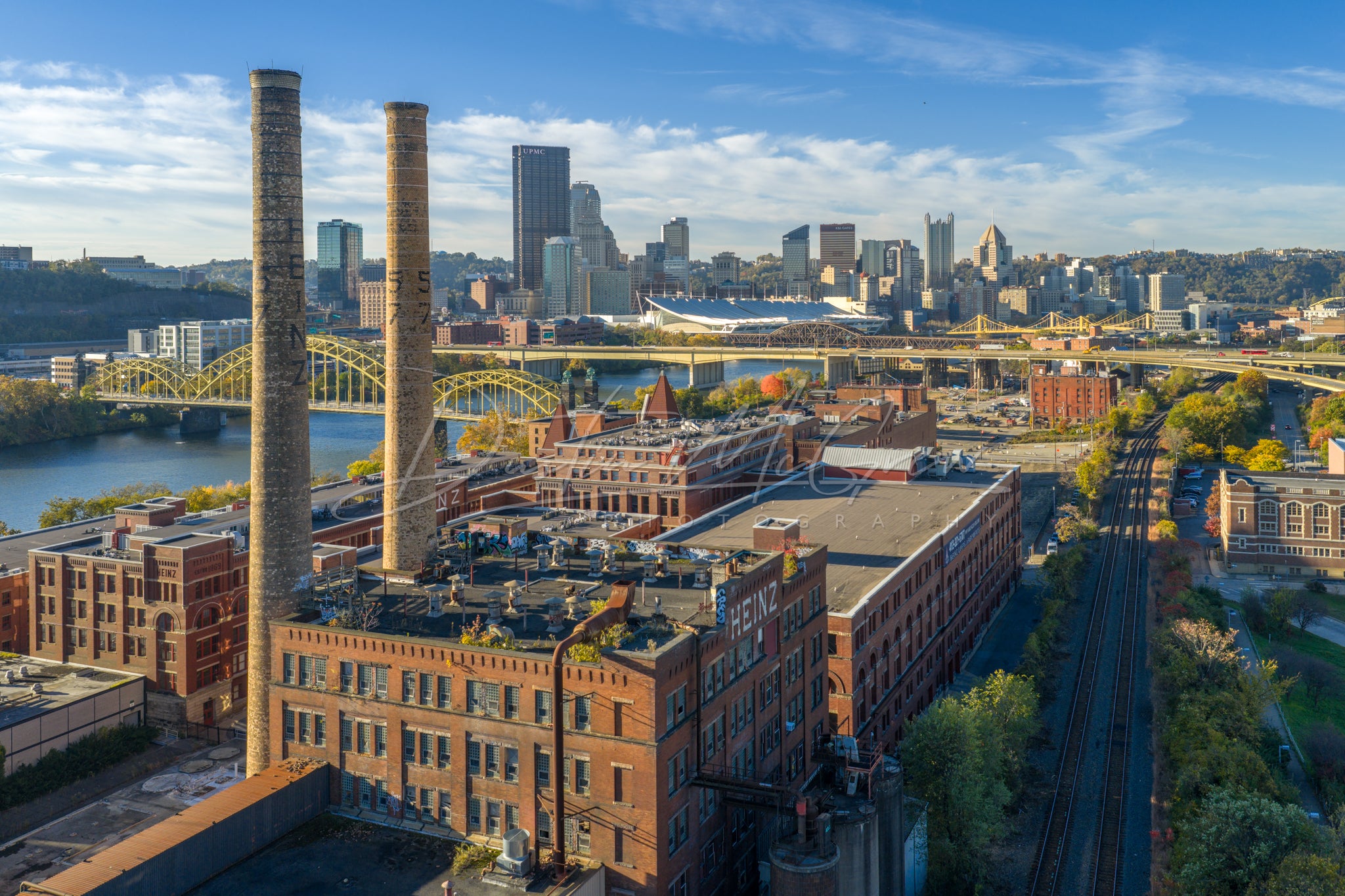 Pittsburgh Skyline and the Heinz Plant Smokestacks