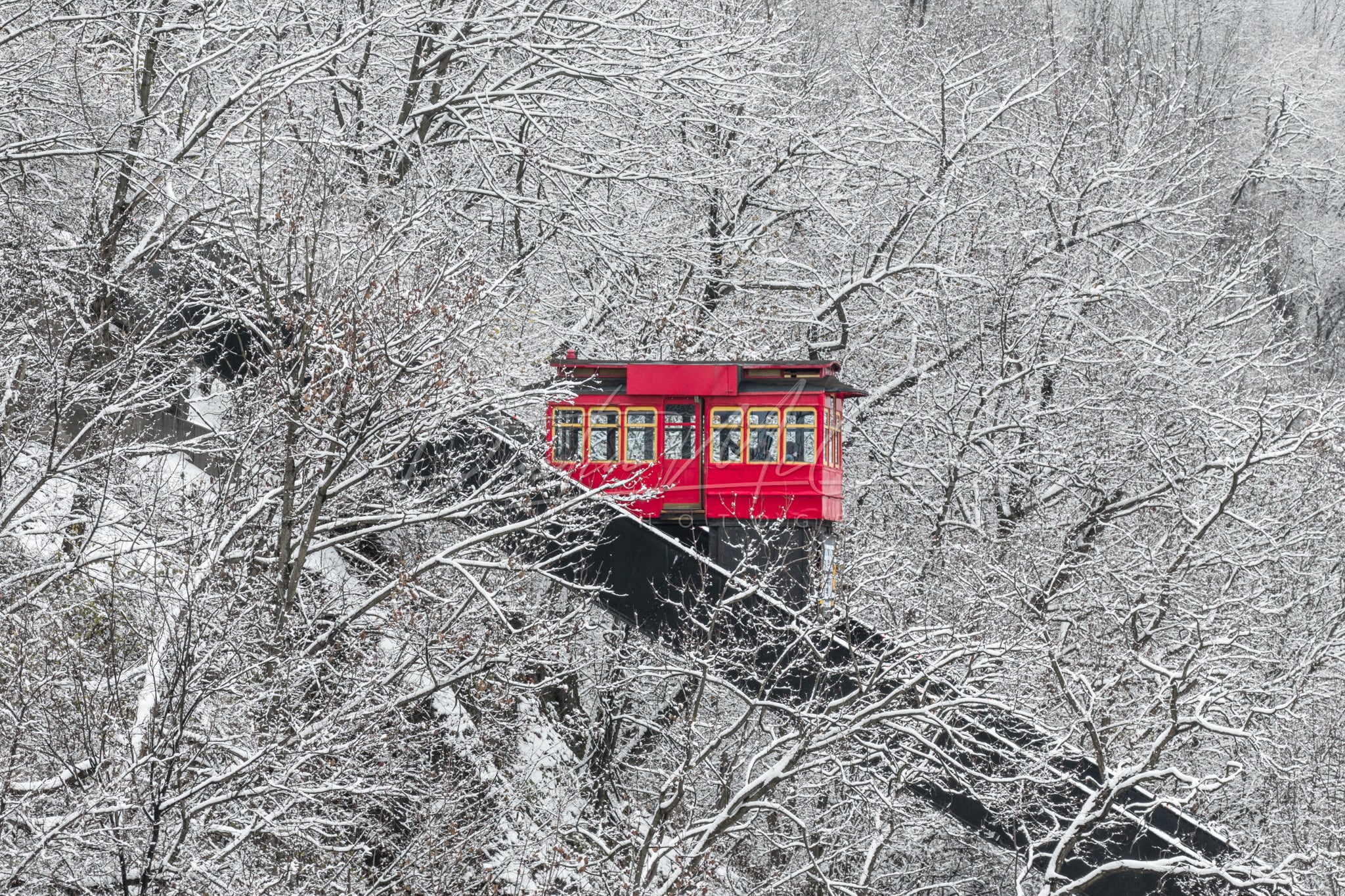 The Duquesne Incline and Snow-covered Trees on Mt. Washington