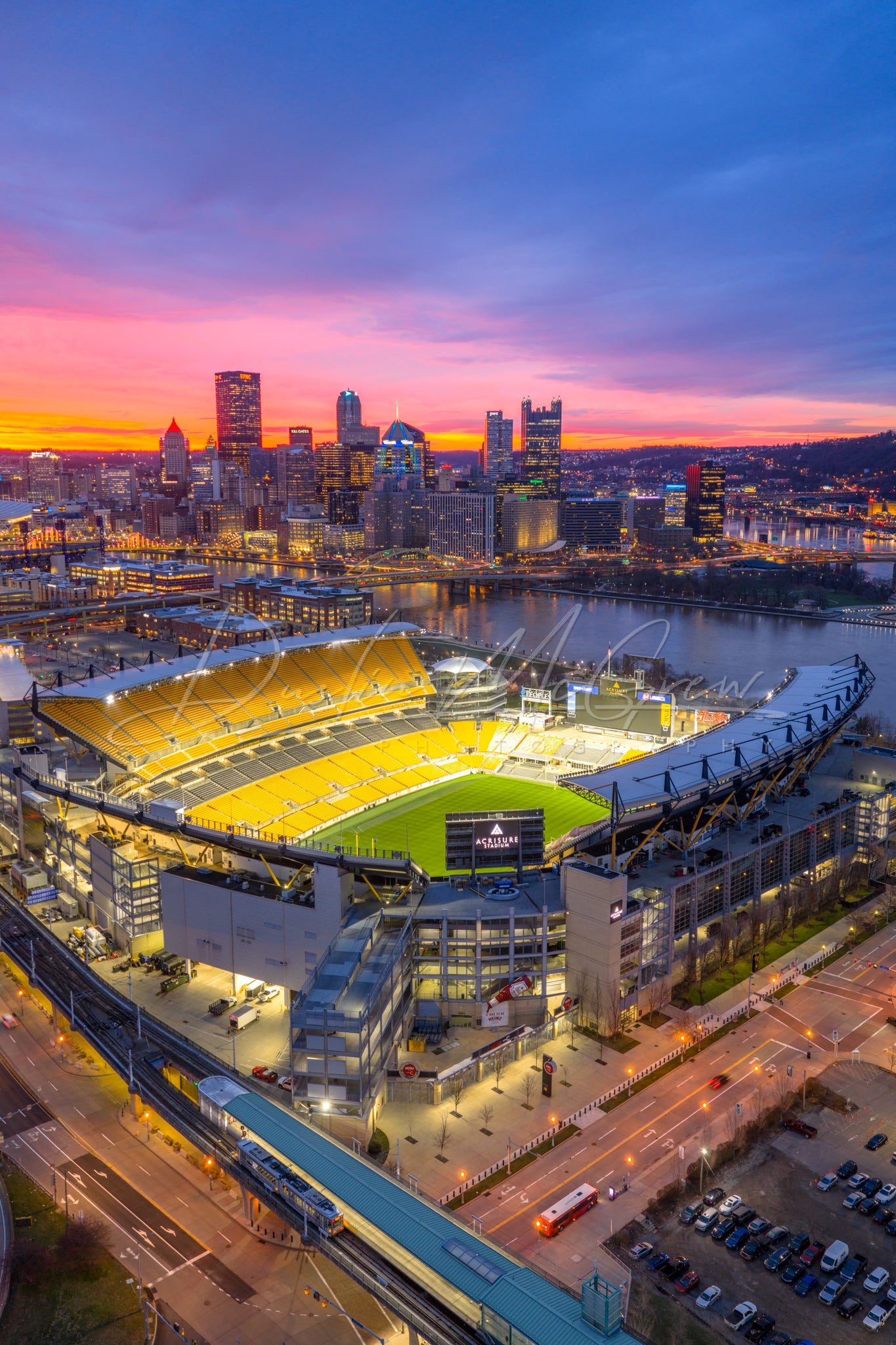 Acrisure Stadium and Pittsburgh Skyline Sunrise