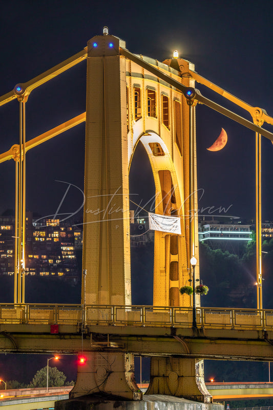 Pittsburgh Photo Print - Clemente Bridge with the Moon - Pittsburgh Picture - Pittsburgh Art - Pittsburgh Photos