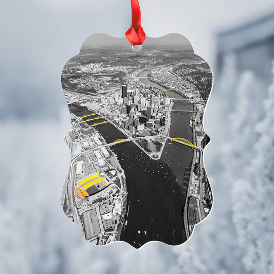 Pittsburgh Black & Gold Metal Christmas Ornament