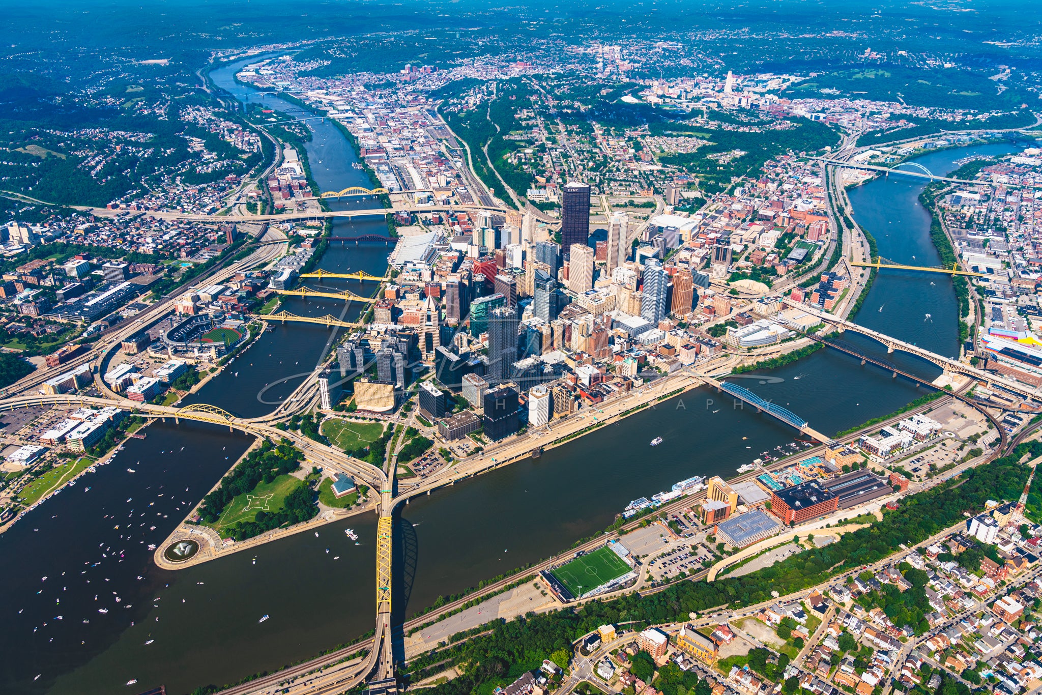 Pittsburgh Print - Aerial Photo of Pittsburgh and the Three Rivers ...