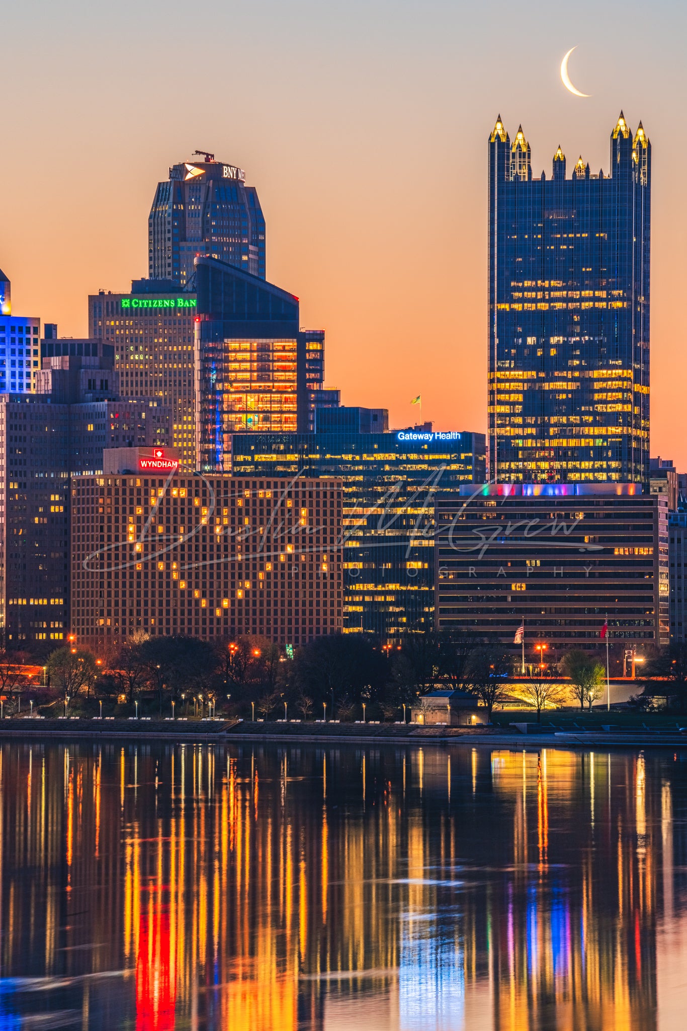 Pittsburgh Skyline with Moon over PPG Place Photo Print