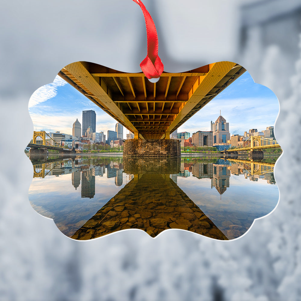 Pittsburgh Skyline Reflection Metal Christmas Ornament