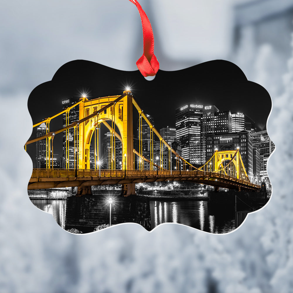 Clemente Bridge Black and Gold Metal Christmas Ornament