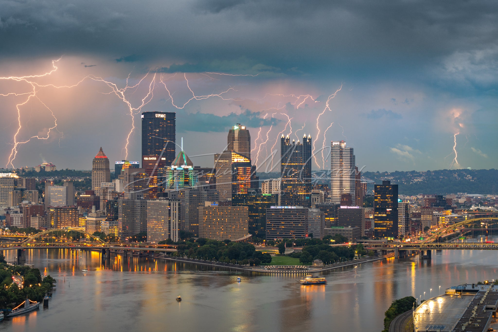 Pittsburgh Skyline Lightning Strikes