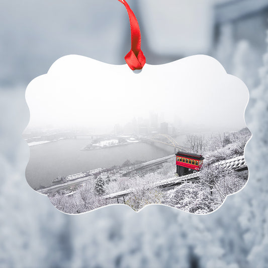 Snowy Duquesne Incline Metal Christmas Ornament