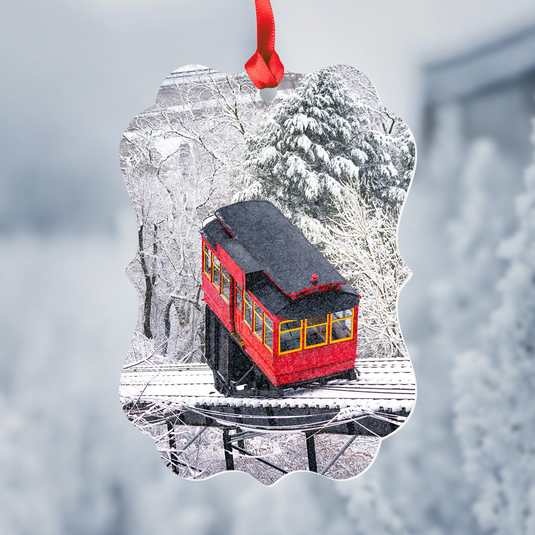 Snowy Duquesne Incline Metal Christmas Ornament