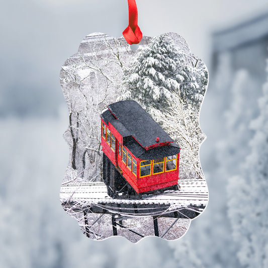 Snowy Duquesne Incline Metal Christmas Ornament