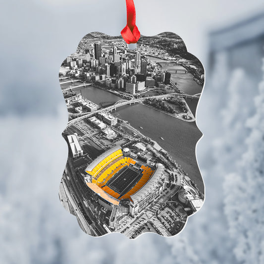 Heinz Field and Pittsburgh Black & Gold Metal Christmas Ornament