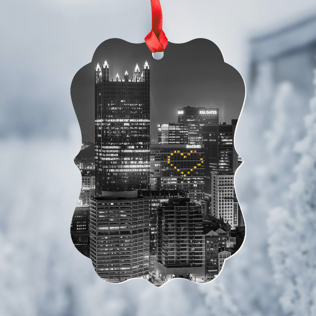 Pittsburgh Love Metal Christmas Ornament