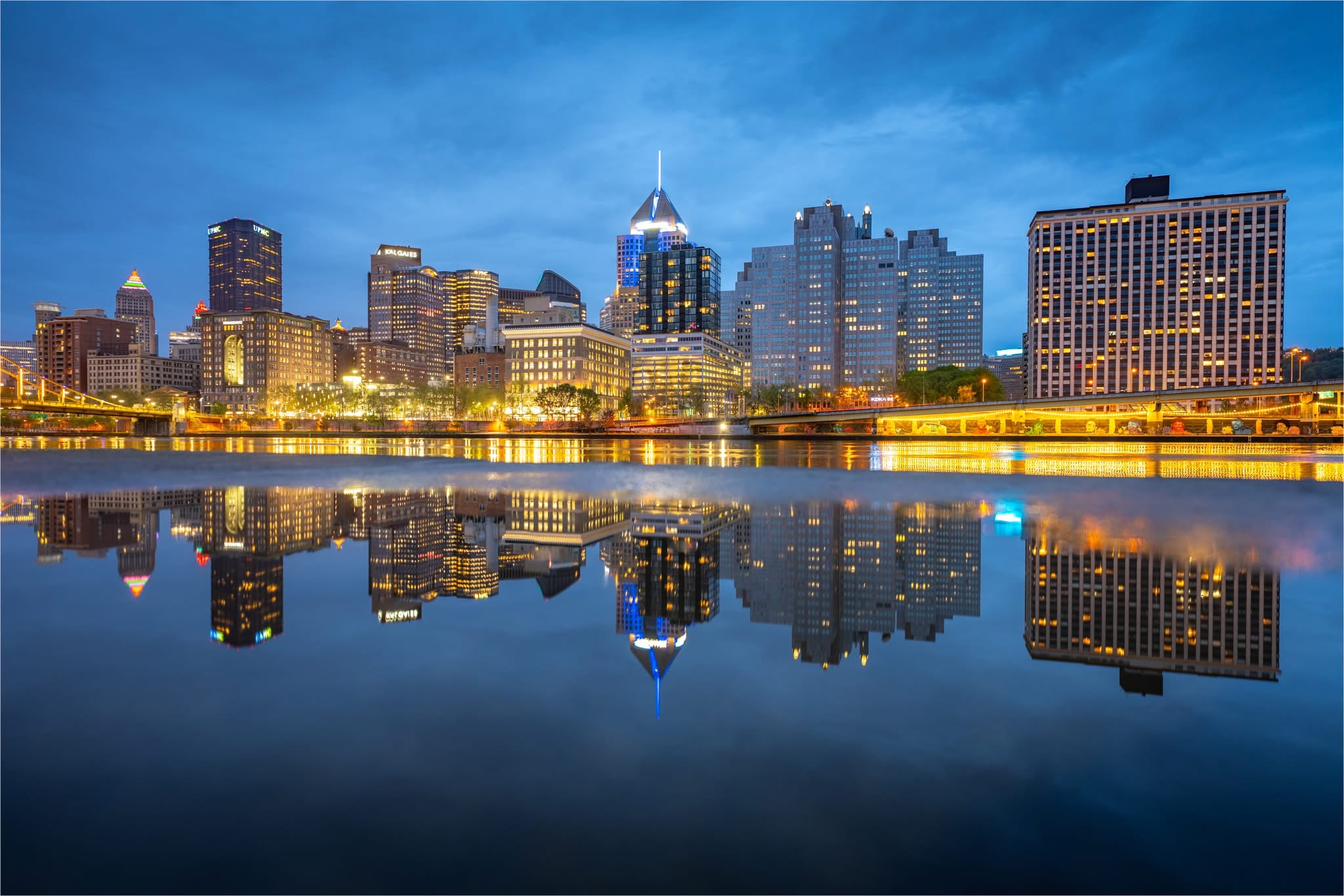 Pittsburgh Skyline Blue Hour Reflection