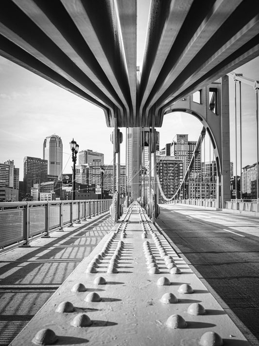 Black & White Photo of the Warhol Bridge in Downtown Pittsburgh