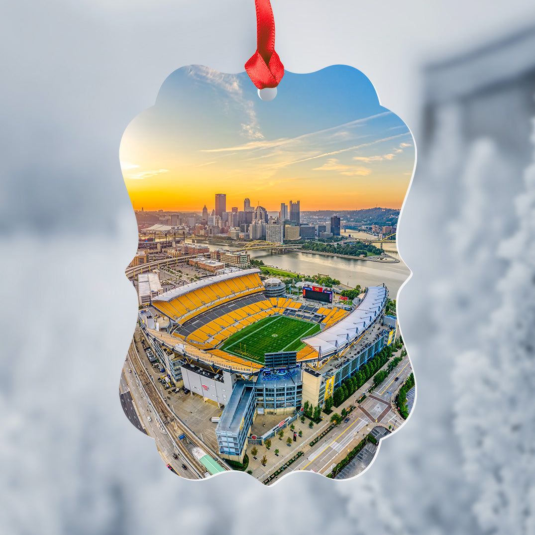 Heinz Field & Pittsburgh Skyline Metal Christmas Ornament