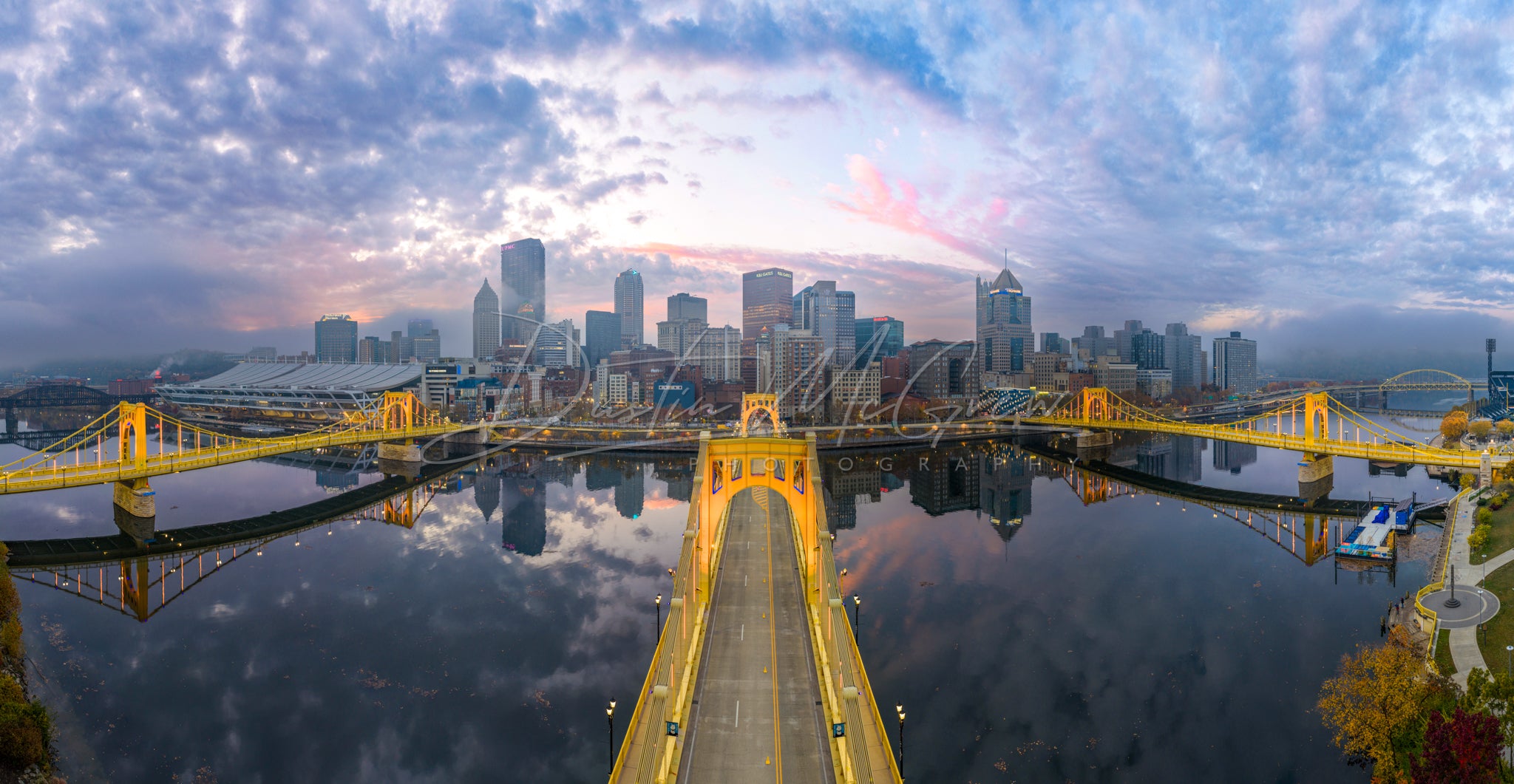Pittsburgh Skyline and Sister Bridges Panorama