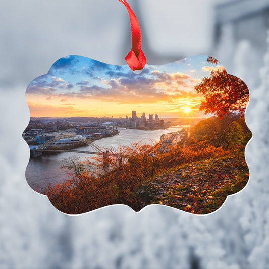 Pittsburgh Fall Sunrise Metal Christmas Ornament