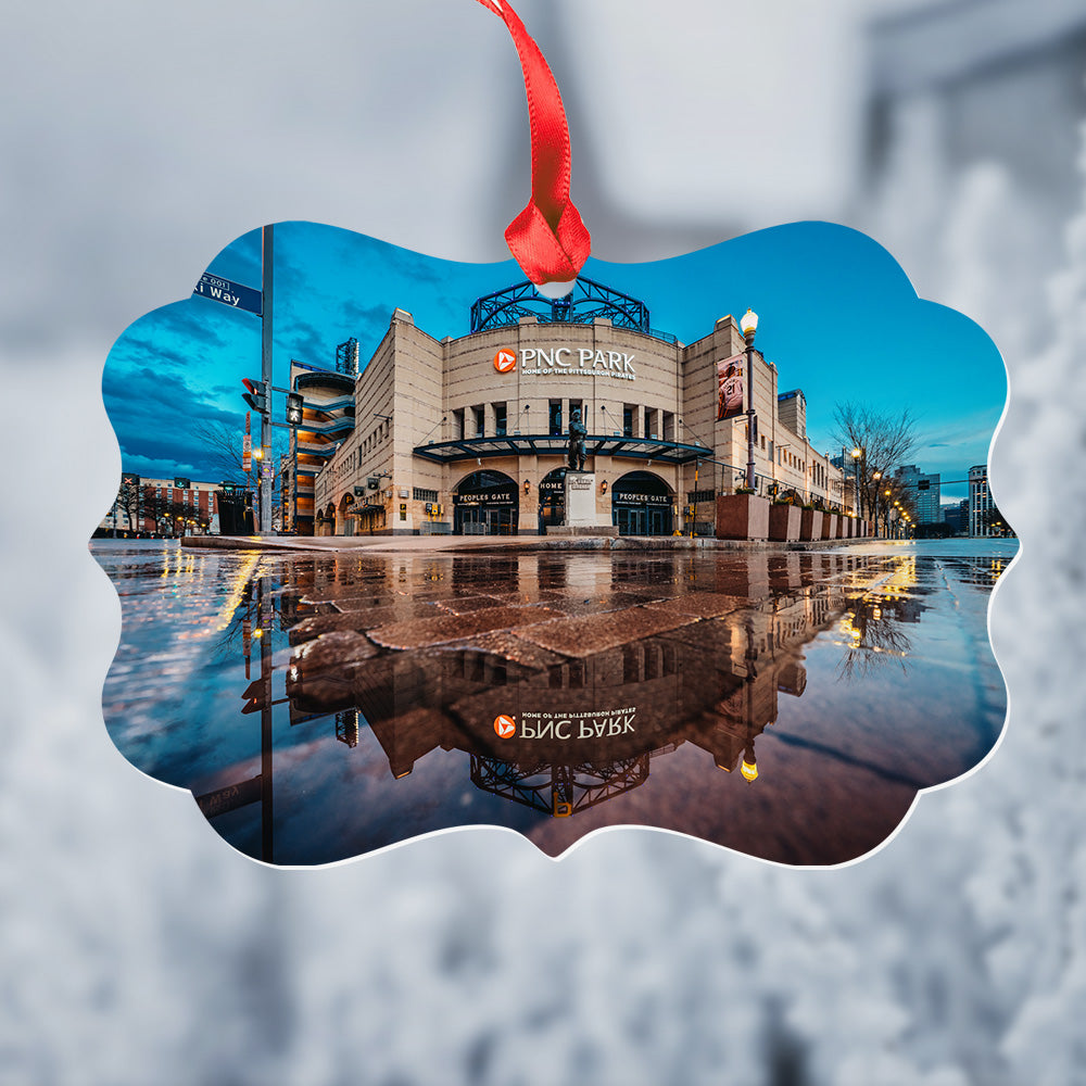 PNC Park Puddle Reflection Metal Christmas Ornament