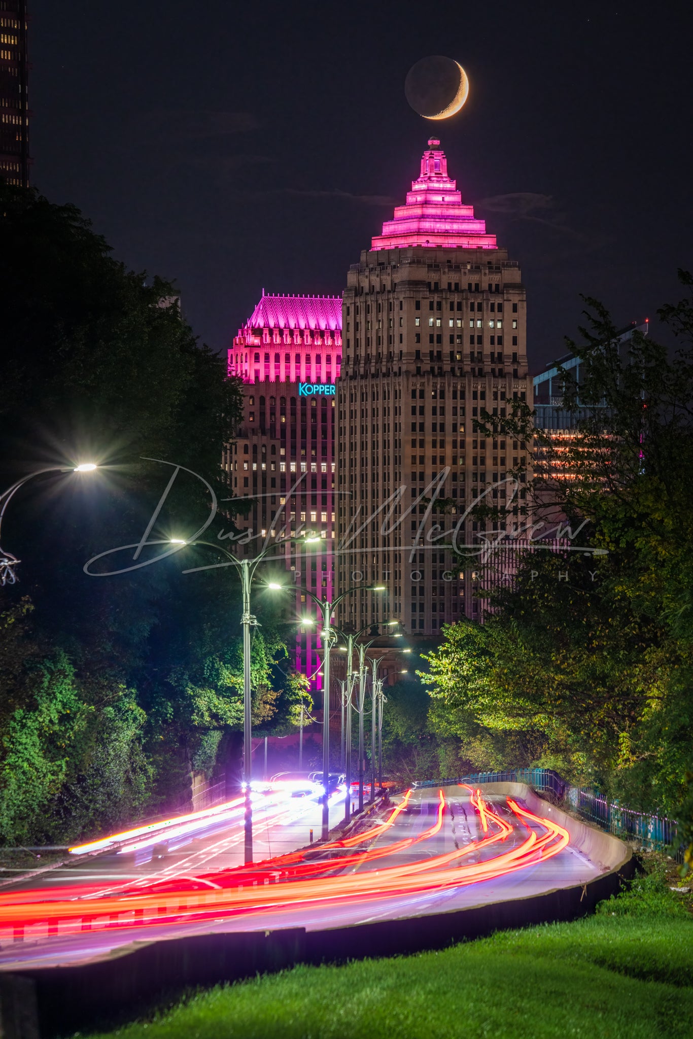 The Moon and a Pink Gulf Tower