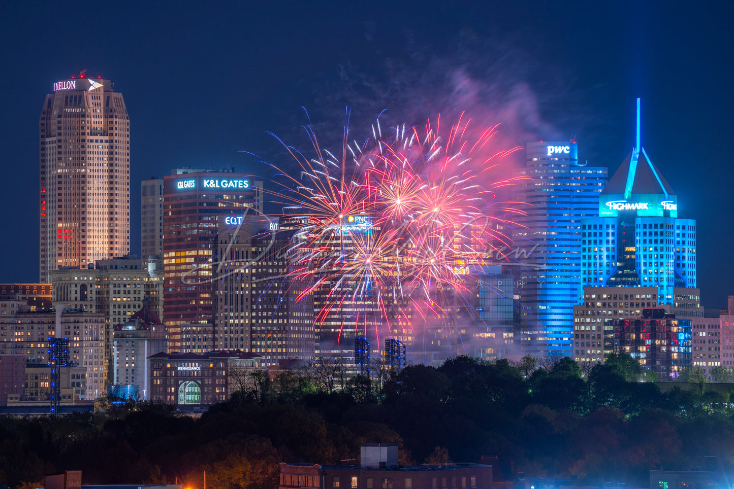 Fireworks and the Pittsburgh Skyline