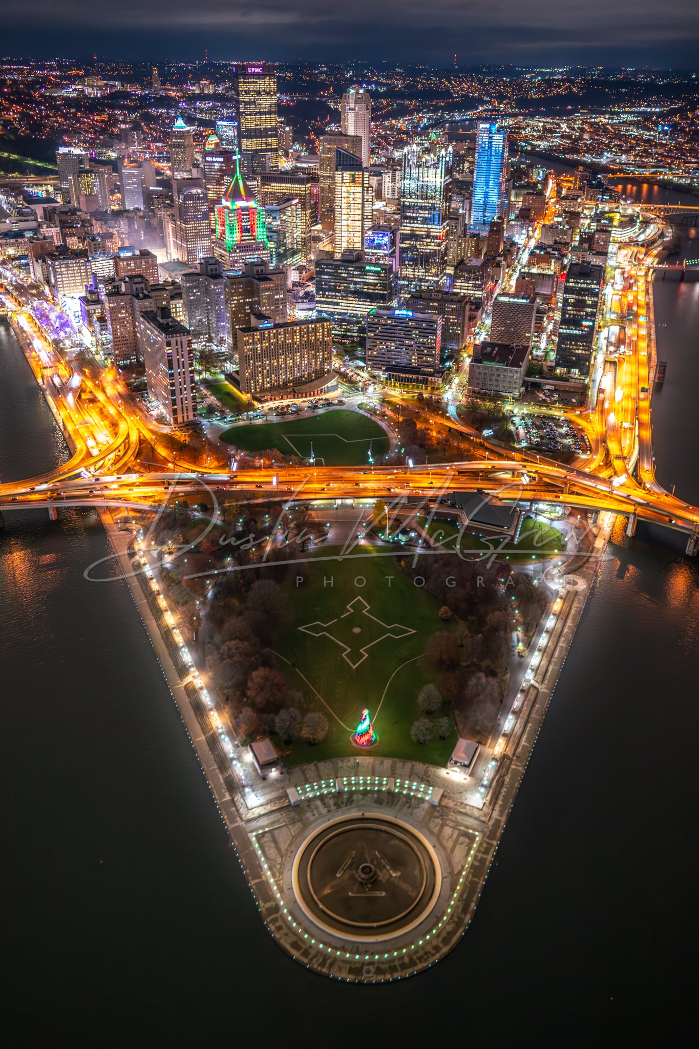 A Breathtaking Aerial View of Pittsburgh at Night