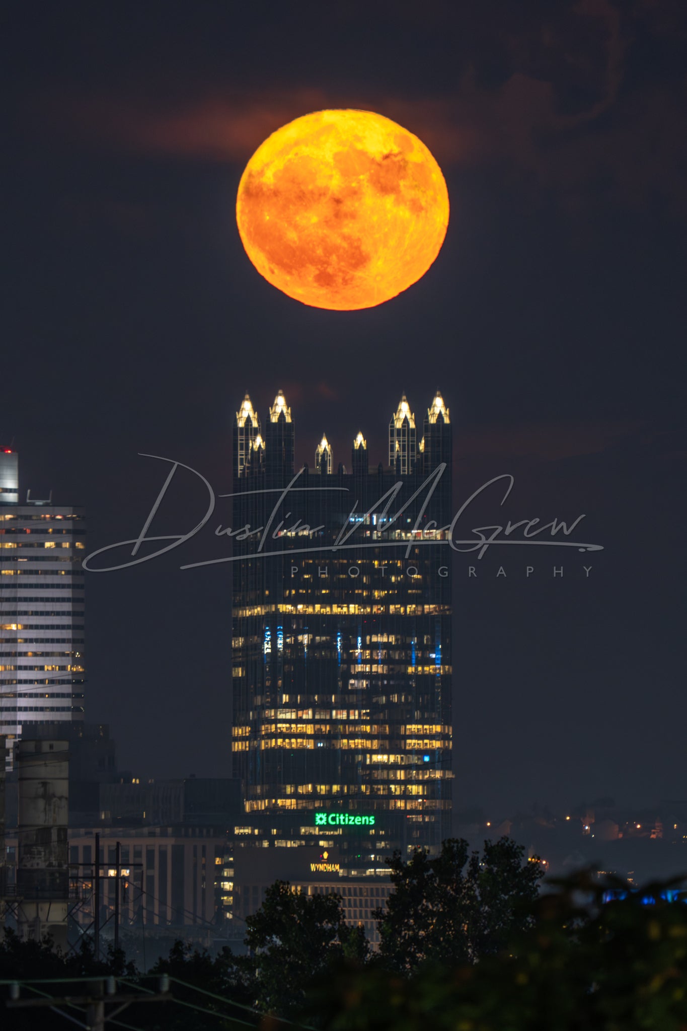 The "Buck" Moon Over PPG Place in Pittsburgh