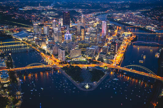 Aerial Pittsburgh Skyline at Night