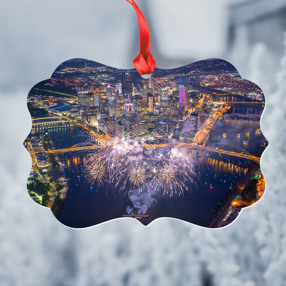 Pittsburgh 4th of July Fireworks Metal Christmas Ornament