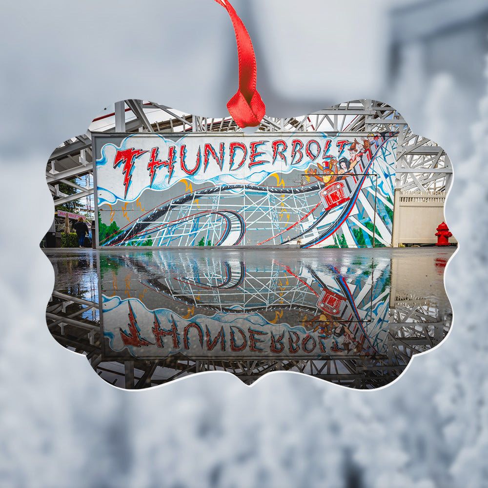 Kennywood Thunderbolt Puddle Metal Christmas Ornament