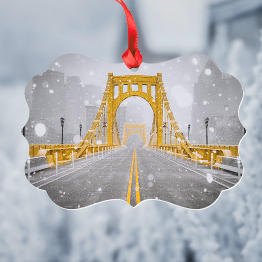 Snowy Clemente Bridge Metal Christmas Ornament